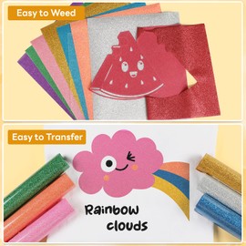 HTVRONT Glitter HTV Heat Transfer Vinyl - 13 Sheets 12" x 10"Glitter Iron On Vinyl for T-Shirts, Sparkle HTV Compatible with Cricut & Silhouette,Easy to Cut & Weed