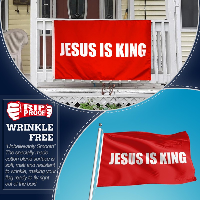 Anley Rip-Proof Double Sided 3-Ply Jesus is King Flag 3x5