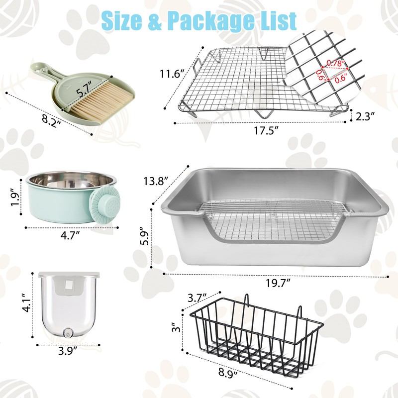 Volope Stainless Steel Rabbit Litter Box with Hay Feeder Set