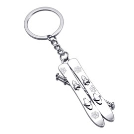 Ski Skiing Alpinist Keychain – Ski Keychains Snowtrack with White Snowflakes – Key Accessory for Ski, Skiers, Snow, Winter – Unisex Men's and Women's Keyring, grey, One size