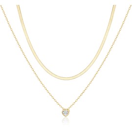 Jewlpire Gold Layered Necklaces for Women, 14K Plated Gold Choker Necklace for Women Trendy Dainty Gold Herringbone Necklace CZ Heart Necklace for Women
