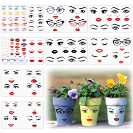 8 PCS Face Stickers for Crafts Eyebrows Lips Eyes Nose Decals Make a Smiley Face Stickers for Flower Pots Classroom Decor Holiday Party Supplies