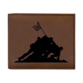 Rogue River Tactical USA American Flag Veteran Iwo Jima Men's Leather Bifold Wallet RFID Gift For Him Dad Father United States Billfold Military Veteran