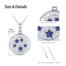 JFASHOP Women's Locket Chain 925 Sterling Silver Opal Star Necklace Amulet Locket Round Pendant for Opening Pictures Photo Opal Jewellery Valentine's Day Gifts for Girlfriend Wife Girls Children,