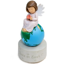 AIDLNS Hand Painted Angel Figurines Music Box - Unique Earth Design with Peace on Earth Engraving, Plays Tales from The Vienna Woods Melody, Ideal Birthday, Anniversary