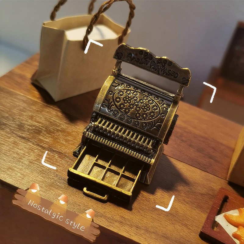 Vintage Style Gold Cash Register: 1:12 Dollhouse Miniature with Opening