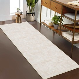GAOMON Washable Rug 2x6 Runner Rugs for Bathroom Kitchen Hallway, Modern Abstract Non Skid Stain-Resistant Solid Rug Low Pile Entryway Runner Carpet for Bathroom Laundry Room Bedside(Beige,2x6ft)