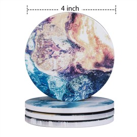 Coasters for Drinks with Holder,Ceramic Absorbent Drink Coasters Set of 6 Cork Base Protect The Wooden Table,Housewarming Gifts for Home Decor,4 inches