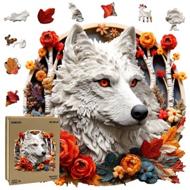 Wooden Jigsaw Puzzles for Adults and Kids, 3D Wolf 200 Piece Unique Shaped Puzzle, Family Game and Creative Wooden Puzzle Gift, Wall Art Decor