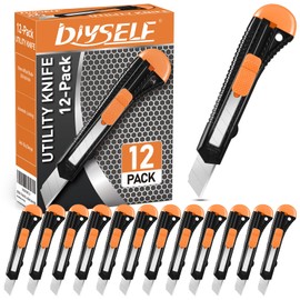 DIYSELF 12-Pack Box Cutters, Disposable Utility Knife, Box Cutter Retractable for Office, Shop, Warehouse, Utility Knives with18mm Snap-Off Blades, Portable Box Opener, Razor Knife Set, Paper Knife