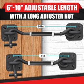[Upgrade Adjustable] 6”-10” Cabin Hook Eye Latch Gate, Heavy Duty 4 Mounting Points Bracket, Barn Door Lock Latch, Durable Door Swivel Window Hook Lock for Sliding Door, Outdoor, Window, Cabinet