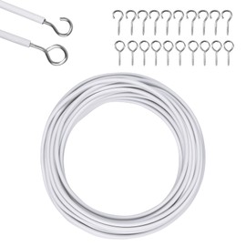 HoaaiGo Curtain Wire White Set Curtain Wire Cord Curtain Cord, 10 Metres Curtain Wire Rope Wire Hanging Cable Kit with 10 Hooks and 10 Eye Bolts Stainless Steel for Curtain Rods