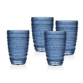 Godinger Highball Glasses, Tall Beverage Glass Cups - Lumina Blue, Set of 4
