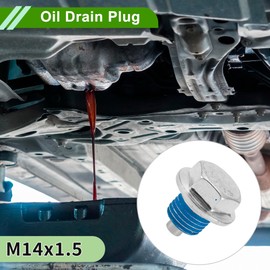 HOPESPANNER Universal Oil Drain Plug Anti Leakage Oil Pan Drain Bolt Screw Thread Repair Aluminum Copper 2 Set with Gasket Silver Tone Blue Magnetic M14x1.5