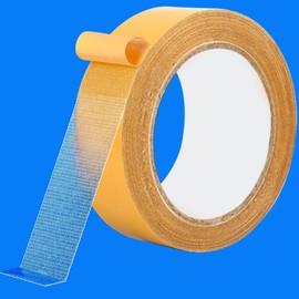 Qoqooice Double Sided Fabric Tape Heavy Duty Mounting Tape 1" x 33FT Resistente Clear Super Stick Tape with Fiberglass Mesh High Tack Strong Adhesive for Clothes Carpet Arts