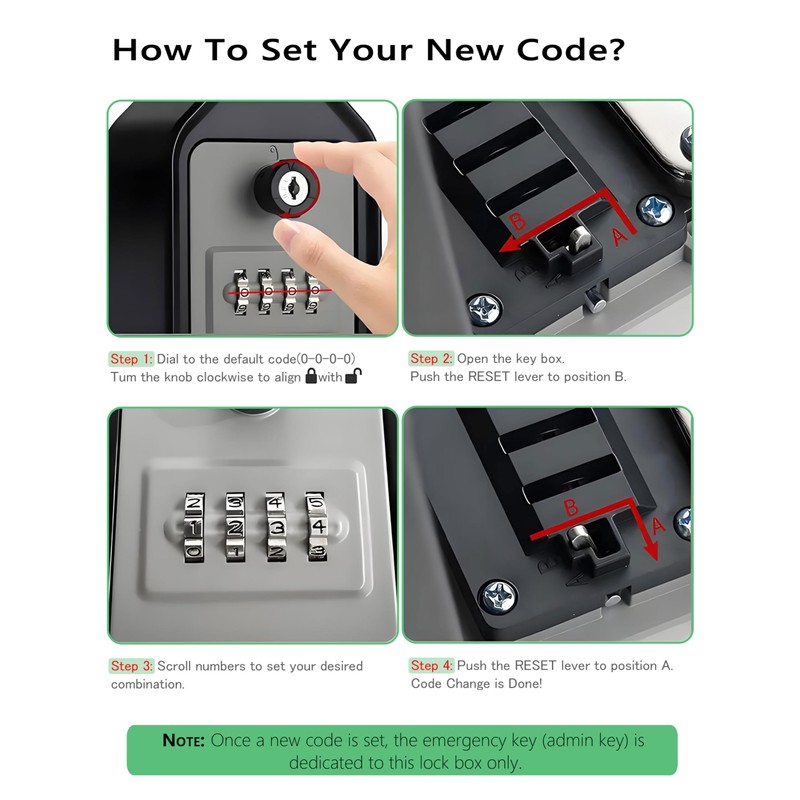 Key Security Box Wall Mount, 4-Digit Combination Lock Box with