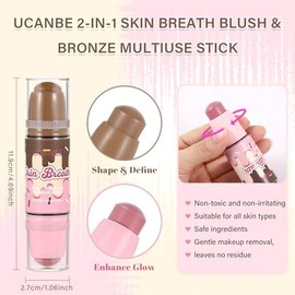 UCANBE Colorete y bronceador en barra multiusos Skin Breath, barra de maquillaje cremoso 2 en 1 para rostro y mejillas, para un acabado natural y radi