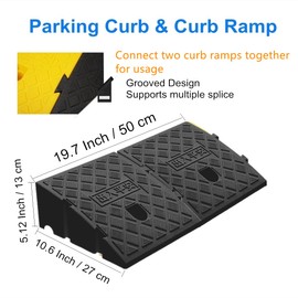 2Pack Curb Ramp Black Color, Portable Lightweight Heavy Duty Plastic Driveway Curb Ramps for Low Cars,Motorcycle Ramp,Curb Ramps (5.12" H 19.7" L Two Curb ramps Connected)