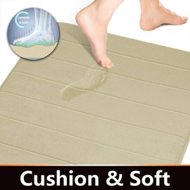 Yimobra 3 Pieces Memory Foam Bath Mat Sets, 44.1x24 + 31.5x19.8 and U-Shaped for Bathroom Rugs, Toilet Mats, Non-Slip, Soft Comfortable, Water Absorption, Machine Washable, Camel