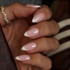 SXVME Uñas postizas francesas cortas almendradas blancas con pegamento para