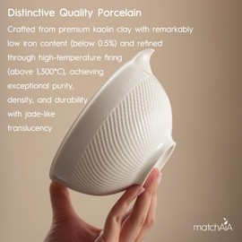 MatchAiA 6 Pcs Matcha Set - Ceramic Bowl with Spout, Matcha Whisk with Holder, Tea Powder Canister, Sifter and Spoon, Complete Kit for Traditional Matcha, Modern Lattes, and Tea Ceremonies (White)