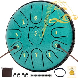 Steel Tongue Drum 6 Inche 11 Note Steel Drums Rain Chime,Raindrop Drum,Rain Drum for Outside Garden（Green）