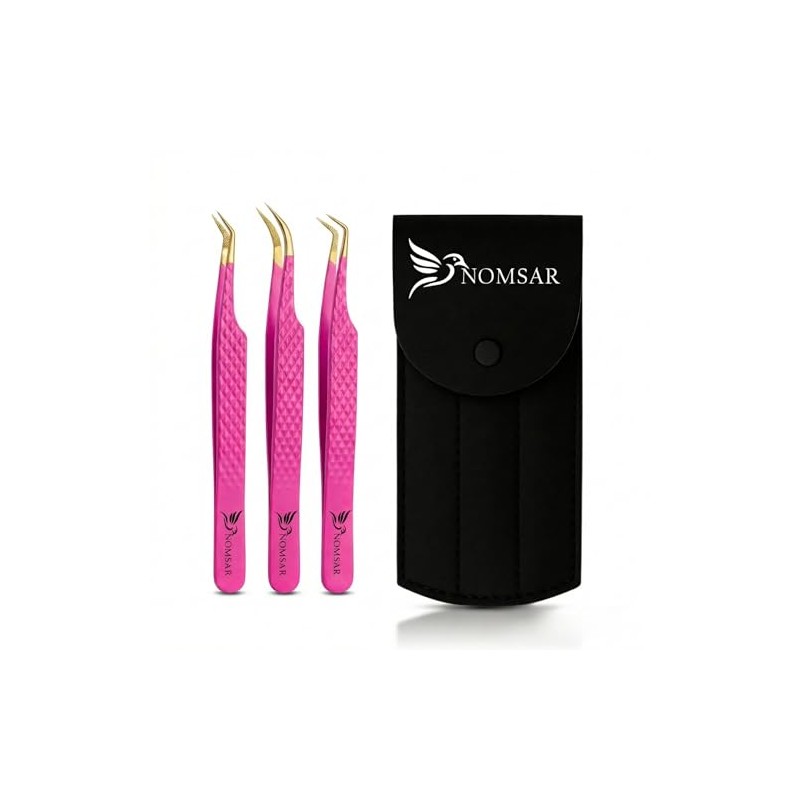 Professional Eyelash Tweezers, Precision Tweezers with Curved Fiber Tip, Eyelash