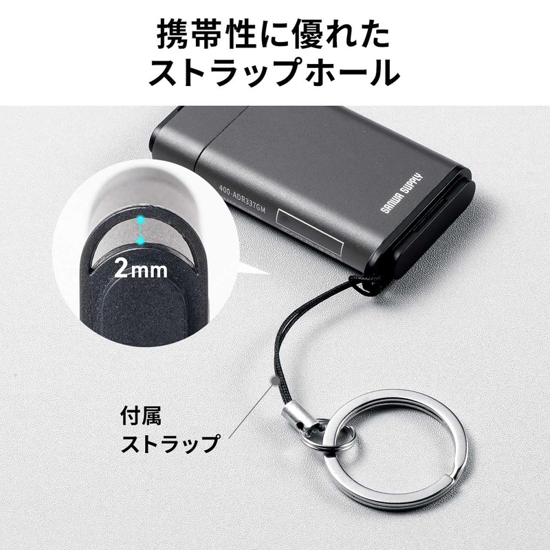 Sanwa Direct SD Card Reader, USB-C UHS-II Compatible, 2-in-1 SD