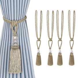 BEL AVENIR - Paquete de 4 alzapaños de cortina tejidos a mano con cristales decorativos para el hogar (beige oscuro, paquete de 4)