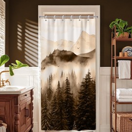 Ruelvth Stall Shower Curtain, Small Mountain and Forest RV Shower Curtain Set for Bathroom Waterproof Brown Bathroom Decor with Hooks, 36x72 Inch