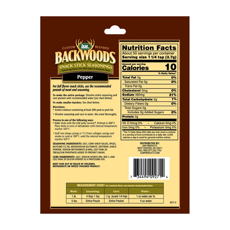 LEM Backwoods Pepper Stick Seasoning with Cure Packet