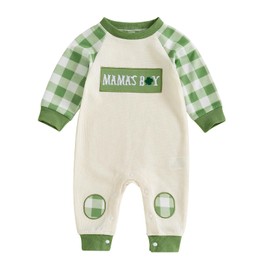 BemeyourBBs Newborn Baby Boy Fall Winter Clothes Button Long Sleeve Romper Jumpsuit Cute Infant One Piece Outfit (Mamas Boy St Patricks Day, 3-6 Months)