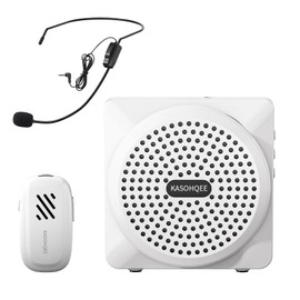KASOHQEE 2-in-1 Voice Amplifier with Wireless Lavalier Microphone,Wired Microphone Headset,Omnidirectional Condenser Recording Mic for Teacher, Streaming,Classroom,Speech,ect (White)
