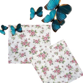 20-ct 13x13 Rose White Decoupage Luncheon Napkins Disposable Paper Napkins Decorative for Shower Birthday Wedding Engagement Anniversary Parties, Pretty Rose Flowers on White