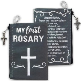 Catholic Rosary Pouch, 4" x 6" Jewelry & Coin Purse with Cross, Small Woven Tapestry Icon Bag, Bolsa de Rosario Católico para Joyería, My First Rosary, Zipper Pouch