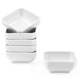 Yedio 6 oz Porcelain Square Bowl, Ramekins for Pudding and Snacks, Dipping Bowls, Small Serving Bowls for Dip Sauce and Baking, Oven Safe, White, Set of 6