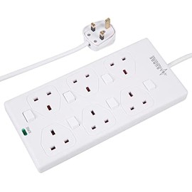 Extension Lead Surge Switched 6G WHT 1M, Electrical Power Outlet Strips - with Surge Protection Qty X 1