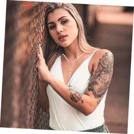 OATIPHO Pearl Love Rosary Catholic Cross Necklace (pink) 1pc Rosary Beads Catholic Prayer Necklace Beaded Necklaces for Women Necklaces Women Necklace for Woman Women Necklace Bead