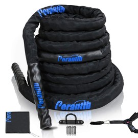 Perantlb Battle Rope with wear-Resistant Nylon Protective Sleeve ，Heavy Battle Rope for Strength Training Home Fitness Exercise Rope， Anchor Strap Kit Included
