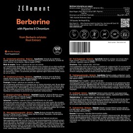Berberine 500 mg, 120 Vegan Capsules (High Dose 500 mg with 97% Berberine HCl) | With Chrome and Black Pepper, The Best Concentrated Extract from Berberis Aristata | Zenement