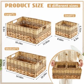 Suzile 4 Pcs Wicker Storage Basket for Organizing, Water Hyacinth Seagrass Woven Baskets with Handles for Laundry Room and Bedroom(Multisize 4 Pack)