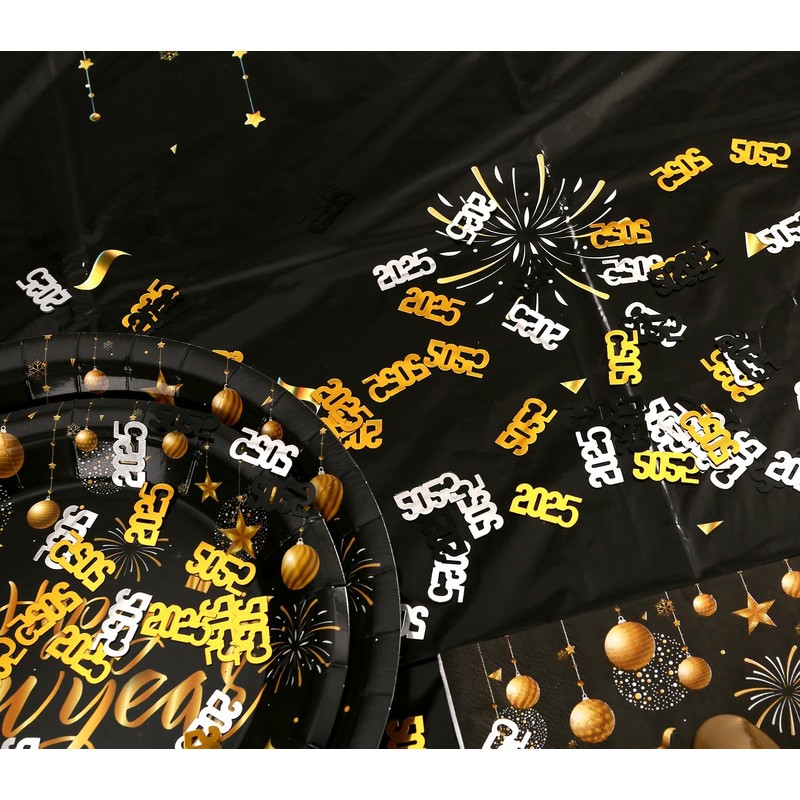 KALOR New Year 2025 Confetti, 60g Gold Silver and Black