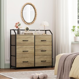 BOTLOG Dresser with 6 Drawers, Dresser for Bedroom, Wood Top Storage Tower, Fabric Organizer Unit for Closet, Clothes, Kids, Tv Stand (Rustic Brown)