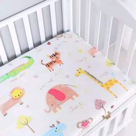 X&F Baby Kids Futon Cover, 100% Cotton, Baby Futon, Sheets, Fitted Sheet, Mattress Cover, For Cribs, Napping, Nursery, Kindergarten, Full Elastic Back, For 51.2 x 27.6 inches (130 x 70 cm) (Zoo)