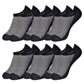 LIFPAU No Show Socks for Men Invisible Low Cut Ankle Socks with Non-Slip Silicone Stripes Seamless Toe 6 Pairs(Black, 9-12)