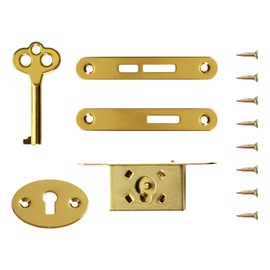 Antique Mini Lock Set for Jewelry Box, Cabinet - Decorative Small Box Lock, Replacement With Keys and Screws - Golden, Untextured Appearance (1 Set)