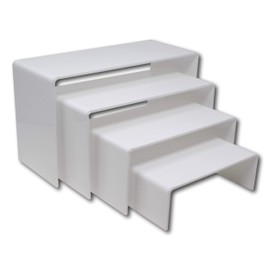 EPOSGEAR Nesting Plinths Clear or Coloured Acrylic Plastic Retail Riser Tiered Counter Display Stands - Perfect for Shops, Stalls, Ornaments, Models etc (White, Full Set of 4 Stands)