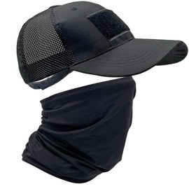 ehsbuy Camo Mesh Baseball Cap Men's with Cooling Tube Scarf Army Tactical Cap Face Scarf Military Airsoft Summer Trucker Cap Bandana Neck Gaiter Snoods for Hunting Running Sports & Outdoor, Solid