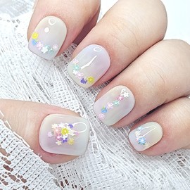 Pastel Flower Handmade Nail Tips - Long Coffin / 파스텔 플라워 수제네일팁 - 롱 코핀