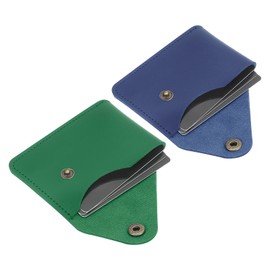 PATIKIL Slim Leather Card Holder with Snap Closure, 2 Pcs Leather Front Pocket Wallet Card Case Holder for Cash Coin Men and Women Business Office, Green/Blue